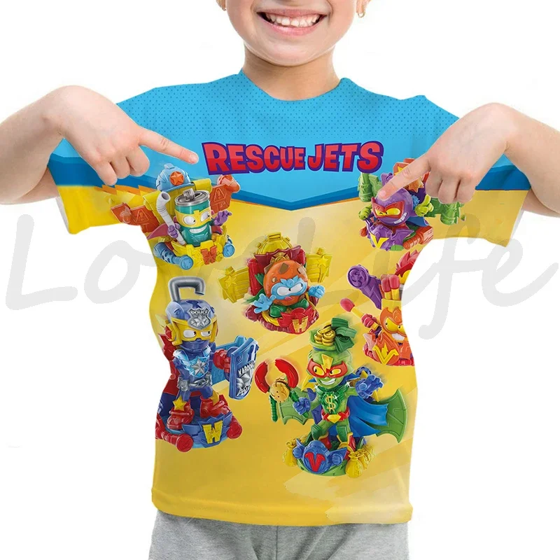 Camiseta infantil, camiseta infantil dos desenhos animados, Rescue Force Tops, camiseta infantil, meninos, meninas, verão