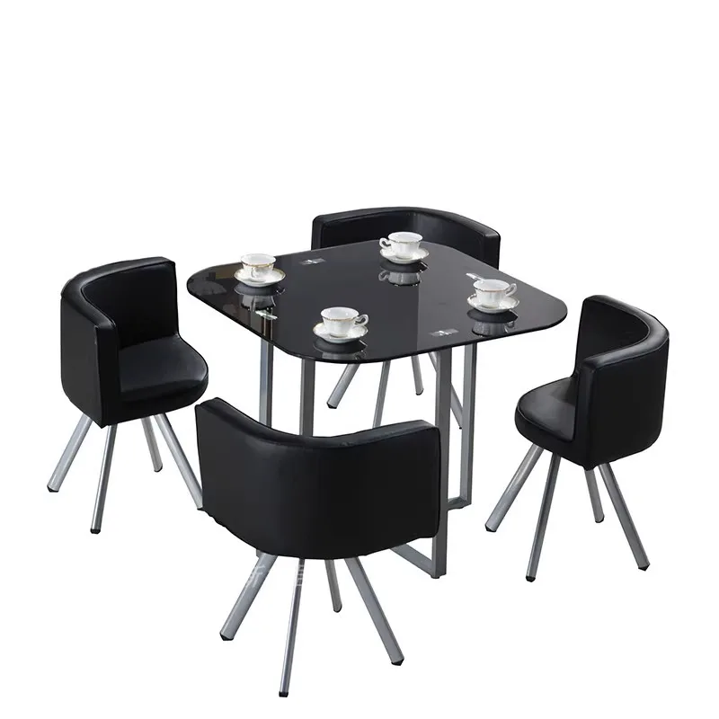 Dining table and chairs Tempered glass Small round table Reception negotiation table and chairs