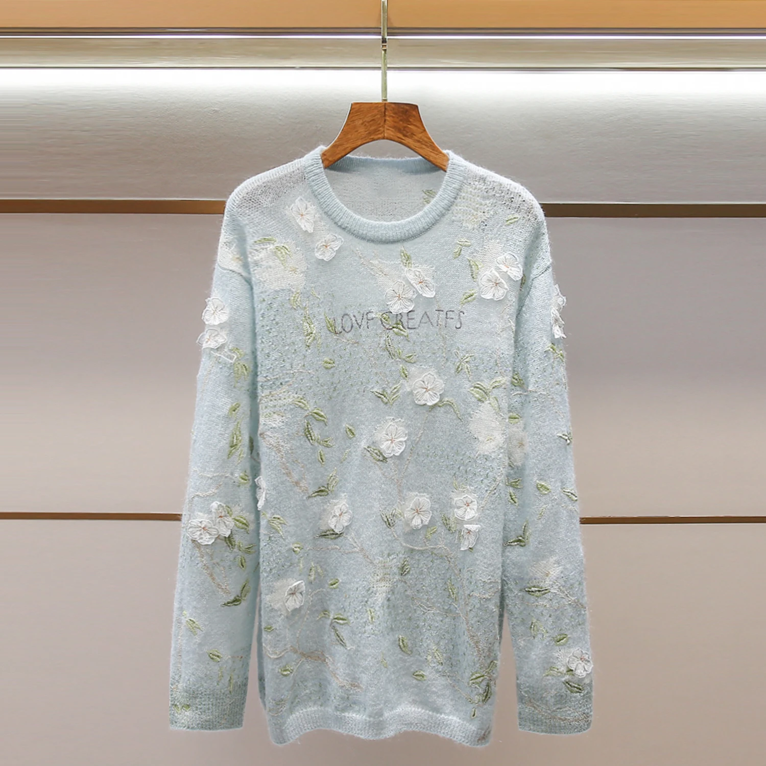 

Spring New Arrival Women's Loose Long Sleeve round Neck Embroidered Knitwear Comfortable Breathable Casual Style Office Wear