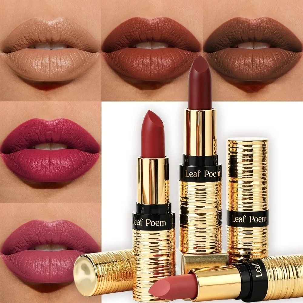 New 8 Colors Matte Lipstick Non-stick Cup Waterproof Velvet Lip Glaze Long Lasting Metal Threaded Tube Lip Contour Pencil Women