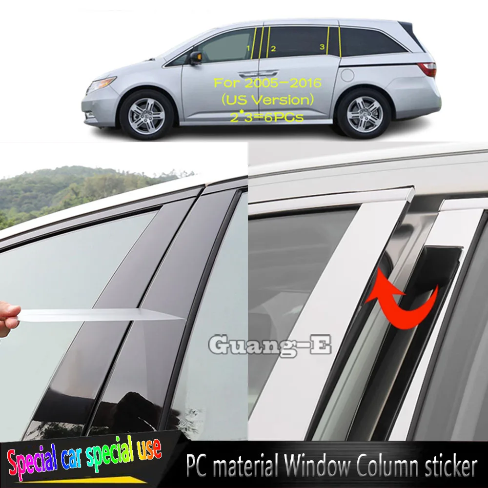 

For Honda US Version 2005 2006 2007 2008-2016 Car TPU/Glossy Mirror Pillar Post Cover Door Trim Window Molding Sticker 6pcs
