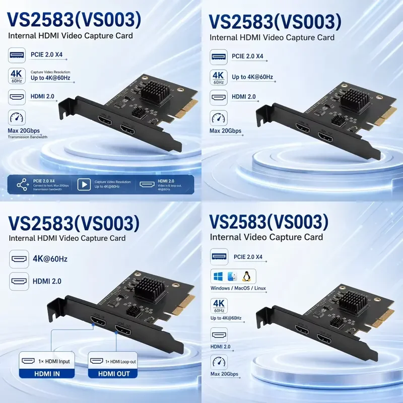 AP01 for PCIe 2.0 X4 Capture Card 4K60 HDMI2.0 Input Loopout YUY2 Single Dual Triple Mode PCI Internal Video Capture