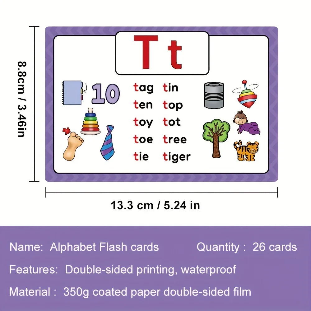 Laminated ABC Letter Tracing Practice Double-side Flash Cards Dry Erase Alphabet Learning Write and Wipe Learn English Cards