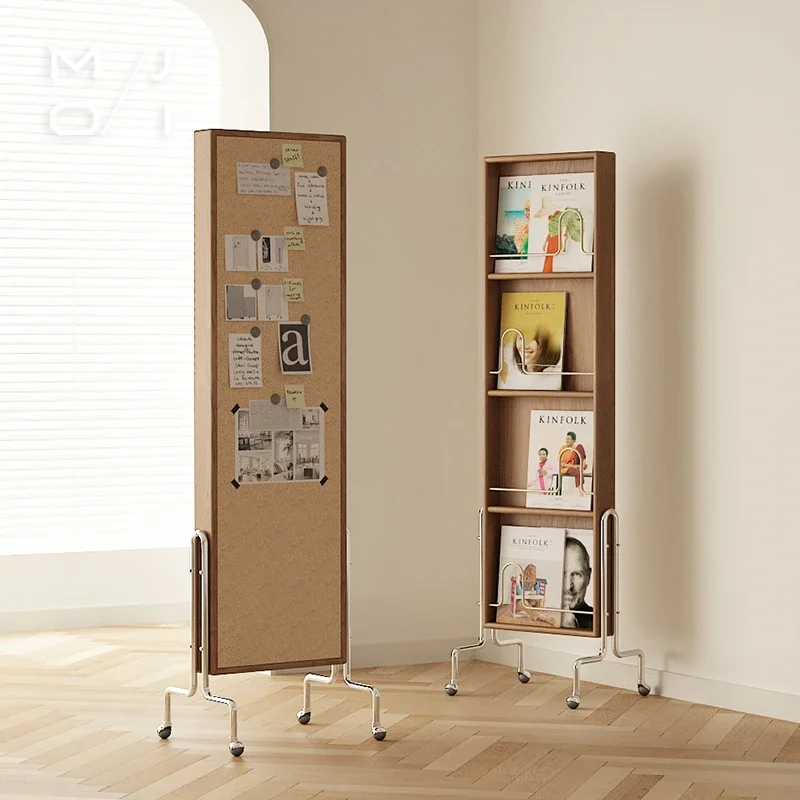 YY Book Display Rack with Corkboard Stainless Steel Pulley Creative Bookshelf