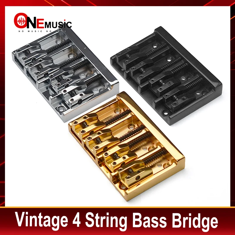 Vintage 4 String Bass Bridge 84x55MM Body or Bottom Through Bass Fixed Bridge Black/Gold/Chrome