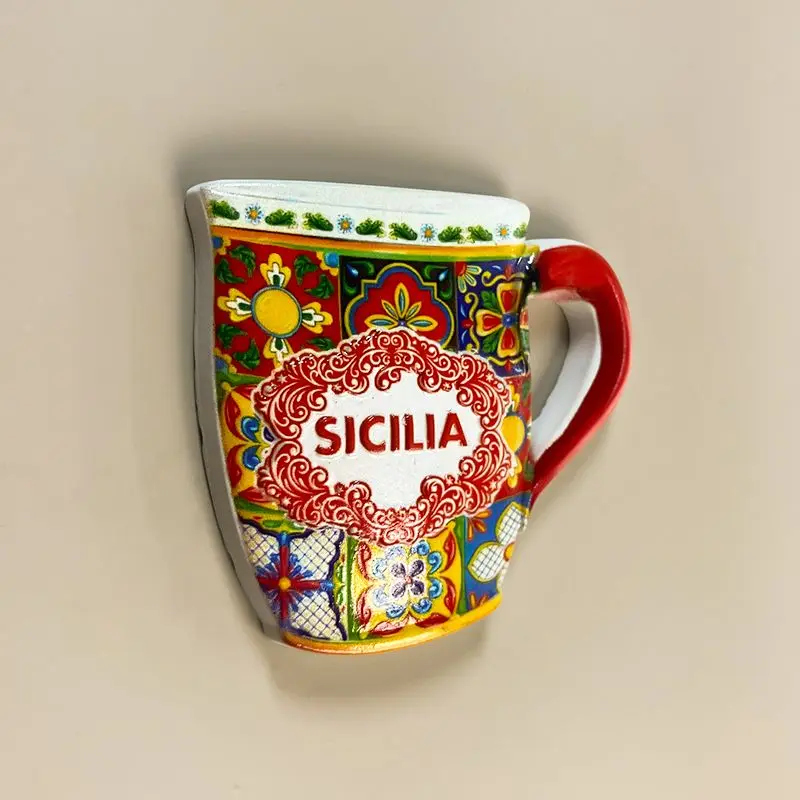 Italy Sicily Travel Souvenirs Refrigerator Magnets Hot-Selling Tile Cups Personalized Decorations Unique Gifts