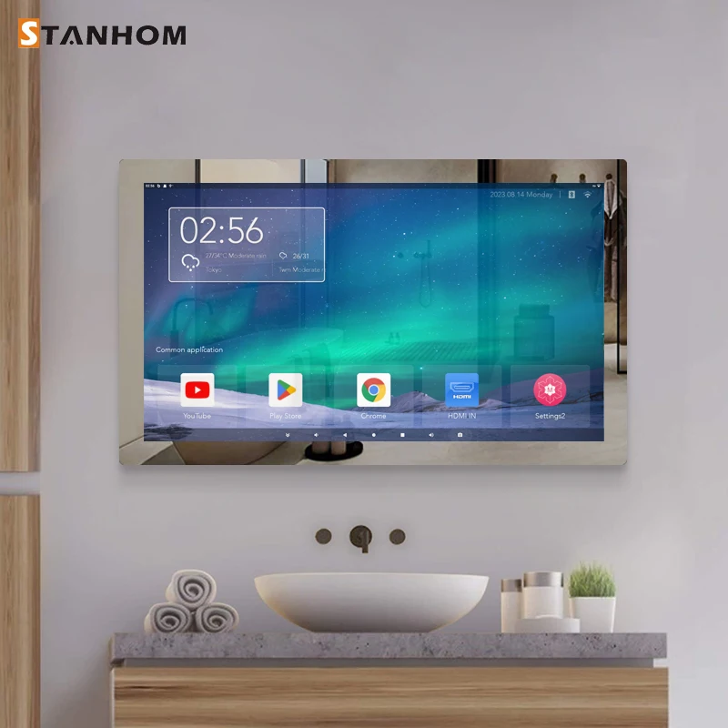 

STANHOM Ванная комната Парикмахерская 32-дюймовое зеркало Smart TV с сенсорным экраном Android
