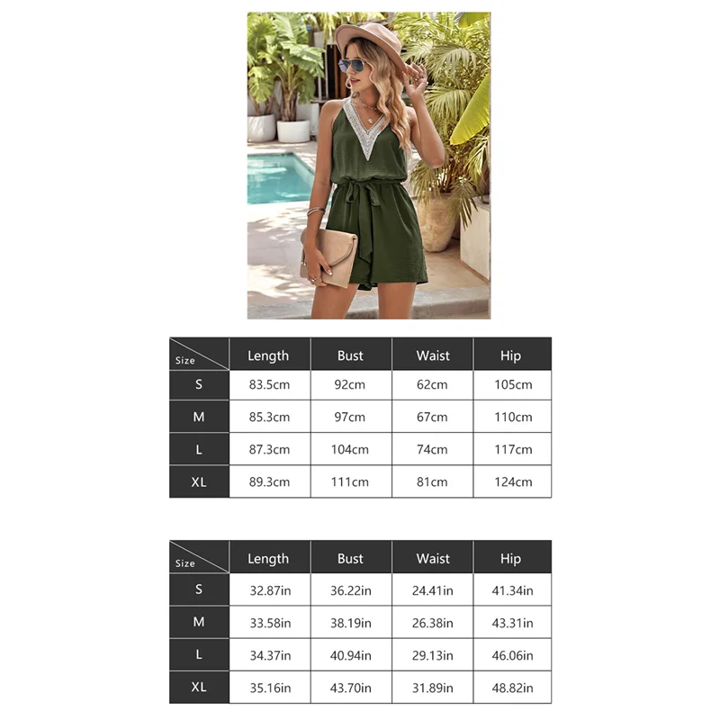 A83F-Damen-Sommer-Overall, ärmellos, V-Ausschnitt, lässig, mit Gürtel, abgeschnitten, mit Taschen, Urlaub, Kreuzfahrt, Strandmode, 2025,