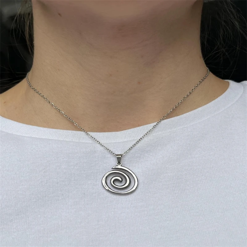 Abstract Spiral Swirl Necklace, Stainless Steel Hollow Vortex Circle Pendant, Minimalist Geometric Everyday Necklace for Her Him