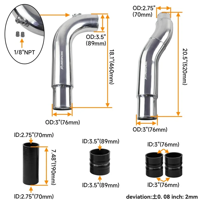 Ladeluftkühler-poliertes Rohrset und Stiefel für 2007,5–2009 Dodge Ram 2500 3500 6,7 l