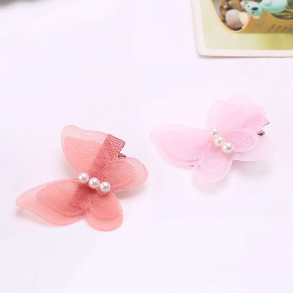 

10 pcs Kids Hair Clips Chiffon Bow Pearl Decor Mesh Shape Hairpin For Little Girls Toddlers Daily Party Wear Mixed Colors