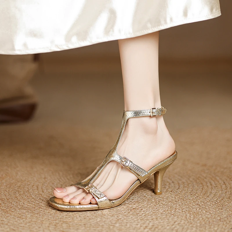 Cracked Texture Heels Sandalen Damen Kitten Heel Slide Mules Mode High-End-Sommerschuhe