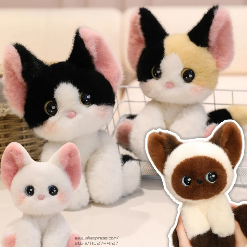 

Супер милый пушистый плюшевый сиамский котенок, плюшевая игрушка Devon Rex, мягкие мультяшные животные, приятный подарок для детей, день рождения, девочка, мальчик