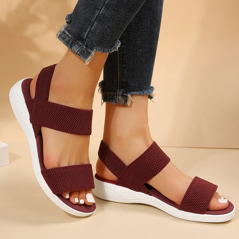 Lucyever Stretch Knitted Wedge Sandals Women 2024 Summer Slip On Platform Sandles Woman Comfy Non Slip Casual Sandalias Mujer 43