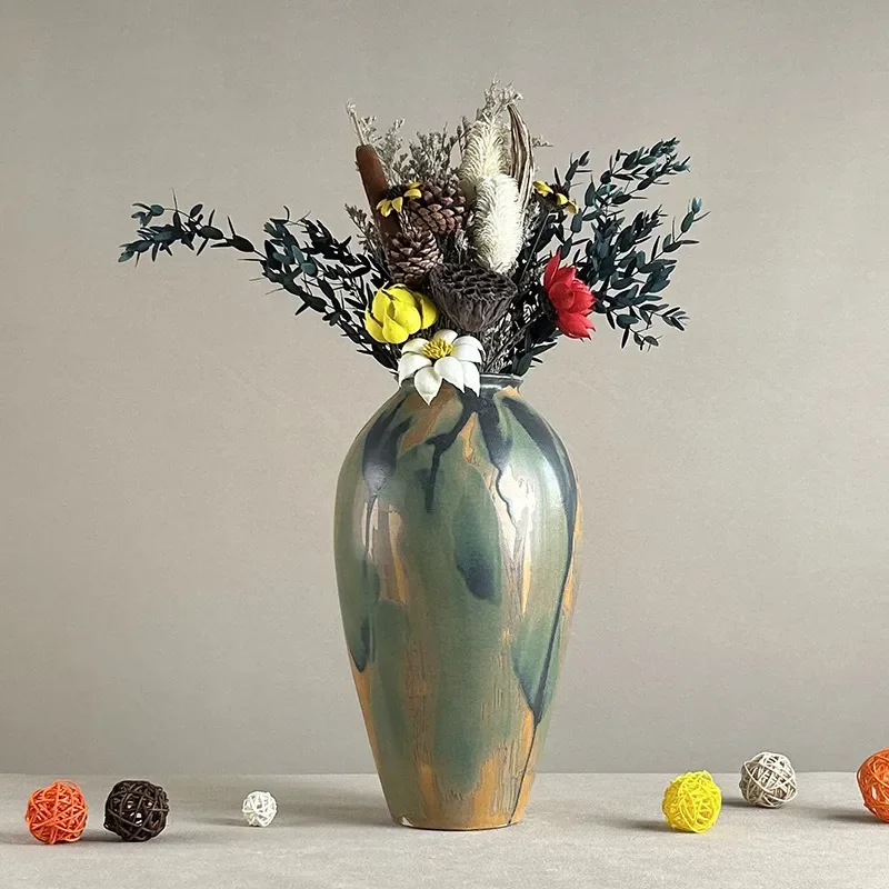 for Jingdezhen Sense Pottery Ceramic Vase Wabi Sabi Style Flower Arrangement Dried Flower Vase for Living Room Light Luxury