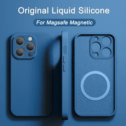 Magnético Original Para Caso Magsafe Para iPhone 15 14 13 12 11 Pro Max XS XR X 8 Plus Casos Silicone Líquido Tampa de Carga Sem Fio