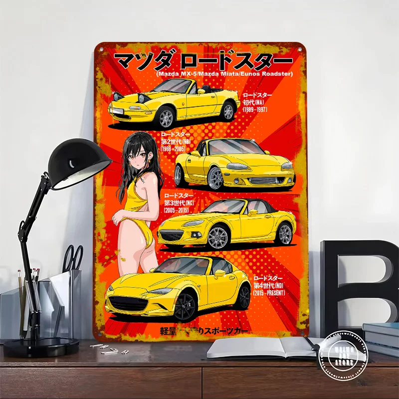 Japanese Car MX-5 Miata Evolution Printed Poster Customized Wall Art Retro Vintage Metal Tin Signs for Luxury Decoration Gaming