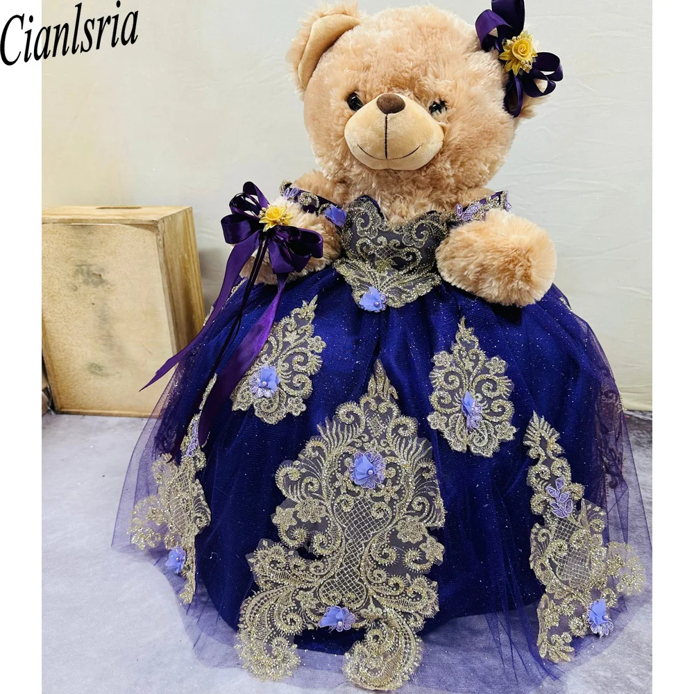 Royal Blue Off The Shoulder Special Link For Personalized Quinceanera Teddy Bear Dress Beaded Appliques Ruffles Robe Customized