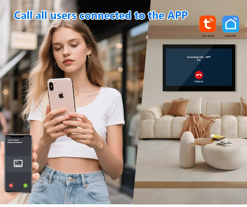 System wideodomofonowy ANJIELO 5w1 z odciskiem palca do domów jednorodzinnych z dwoma pokojami, inteligentny dzwonek do drzwi Tuya, ochrona bezpieczeństwa.