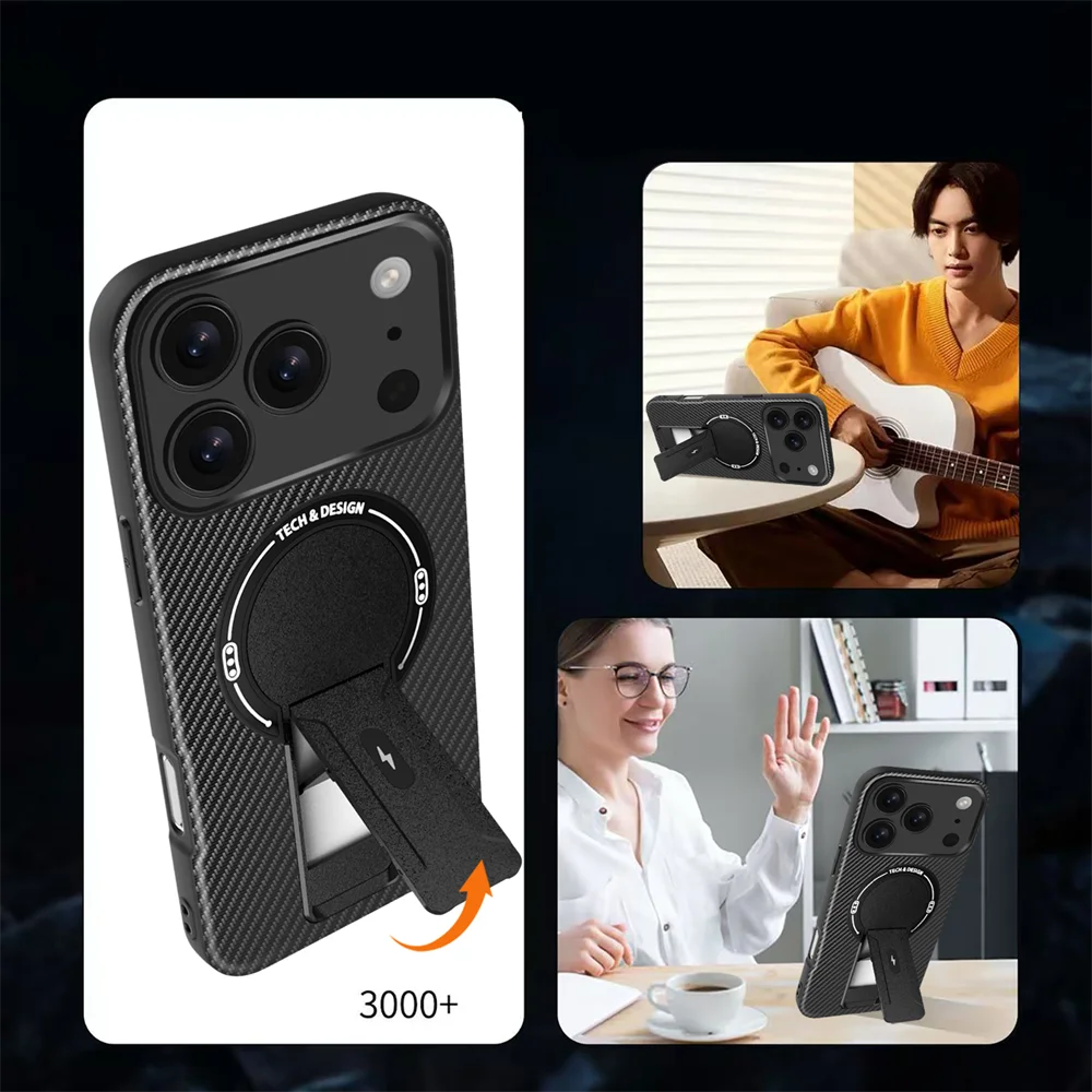 BtLuxury ألياف الكربون نمط أضعاف حامل جراب هاتف مغناطيسي آيفون 16 17 برو ماكس الهواء 16e 15 14 زائد 13 12 11 غطاء عسكري