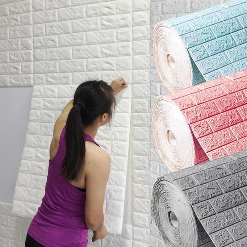 

10Pcs 3D Foam Wall Panel Brick Retro Wallpaper Ceiling Self Adhesive Wallpaper Background Wall Home Decoration