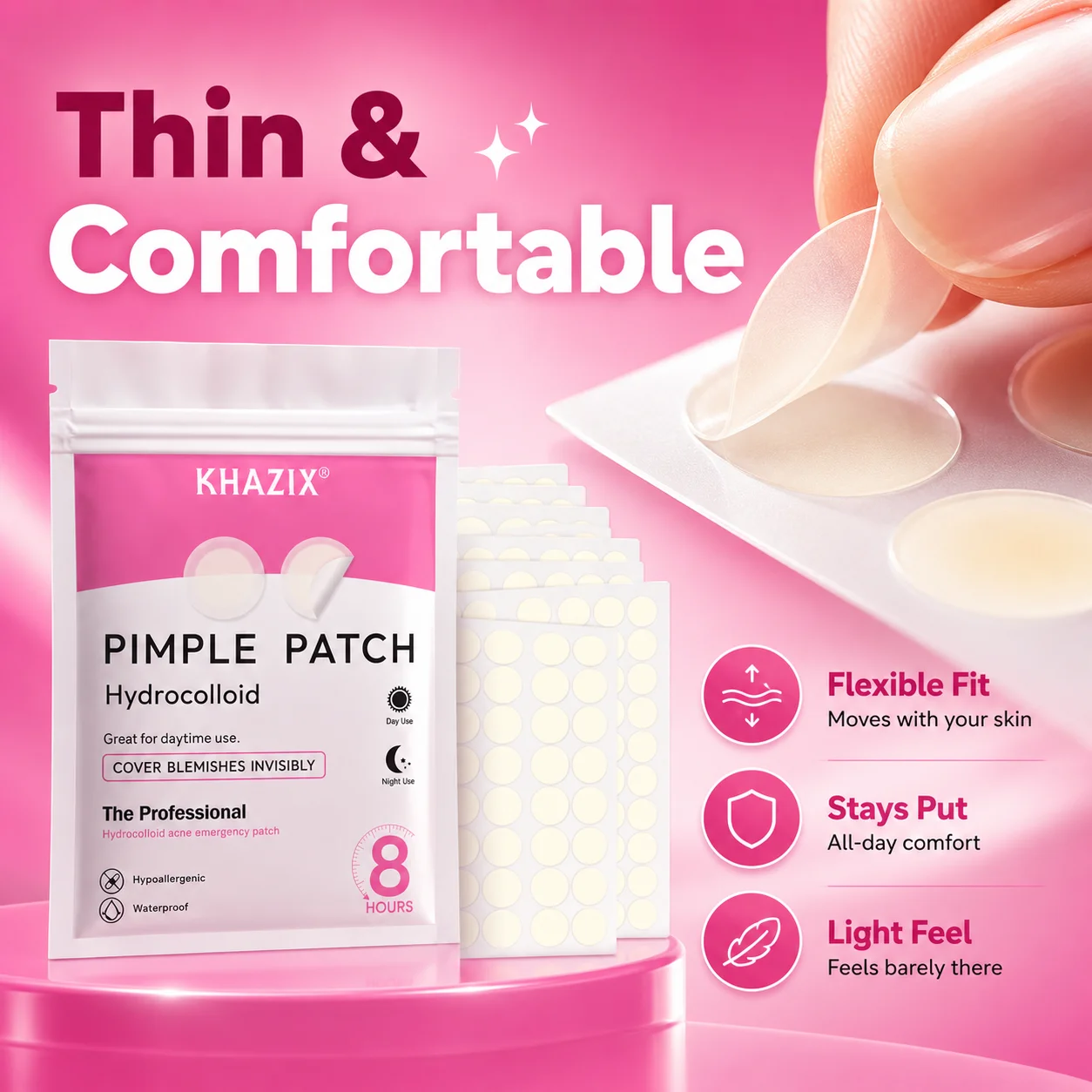 372PCS Hydrocolloid Acne Pimple Patch, Hydrocolloid Spot Stickers, Covering Zits and Defect, Nighttime Spot Stickers view 5