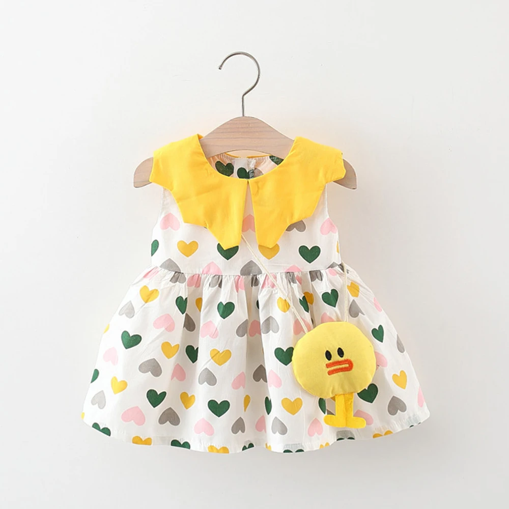 Summer 2/Piece Girls\' Dress Bag Cute Heart-Shaped Sleeveless Doll Collar Princess Dress For Baby Girls