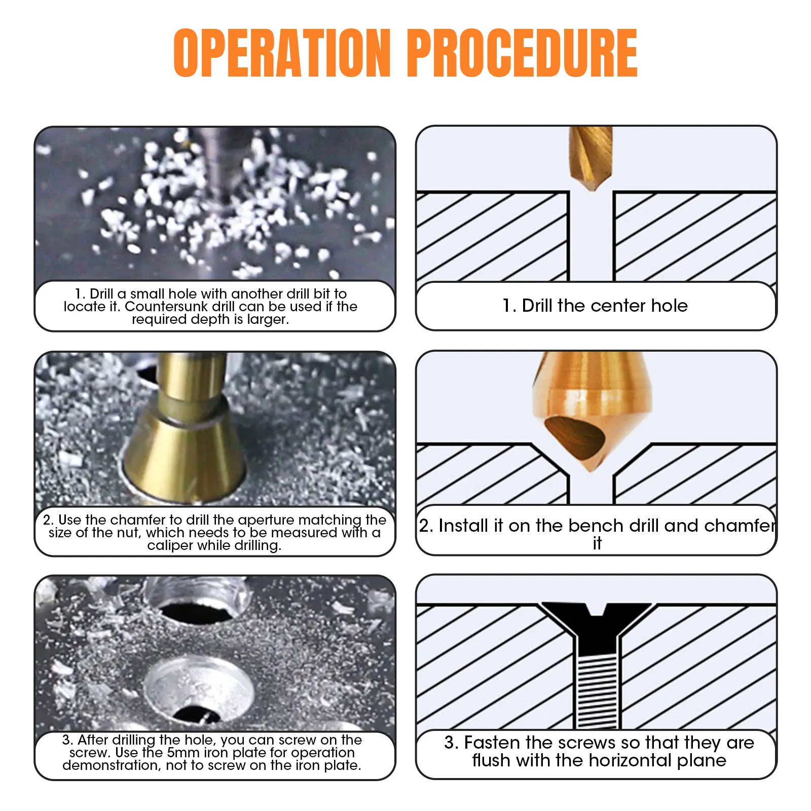 4pc High-speed Steel Titanium Plated Oblique Hole Chamferer Internal Chip Removal Chamfering Deburring and Spot Facer Set