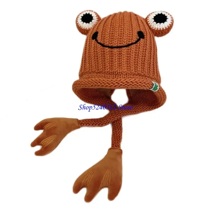 

634C детская зимняя вязаная шапка-ушанка с героями мультфильмов для лягушачьих глаз, лап, шапка-бини, теплая шапка с ушками