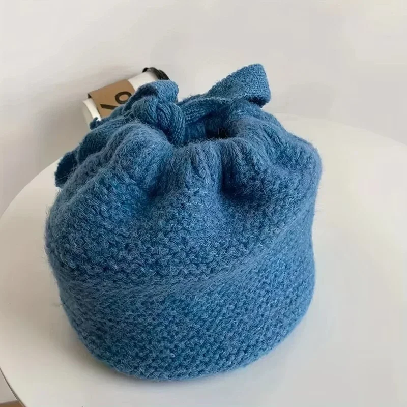 

Y2K Winter Knitted Beanies Christmas Women Warm Woolen Japanese Knit Hat Pile Caps Ear Protection Tie Pullover Hat New Bonnet