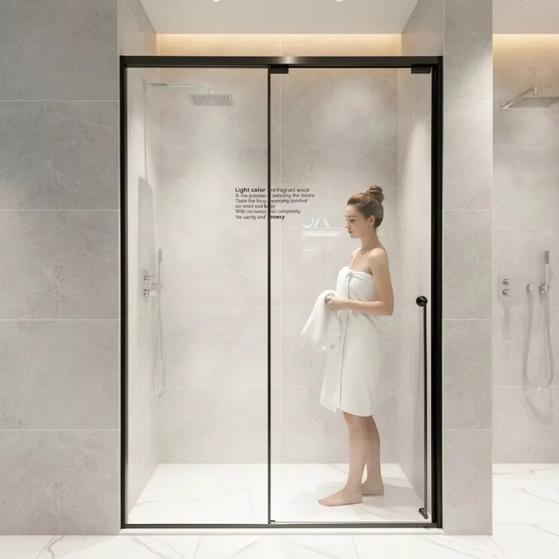 Stainless Steel Brushed Frame Square Modern Sliding Door Shower Enclosure 8mm Tempered Glass Eco-Friendly Design Soft Closing