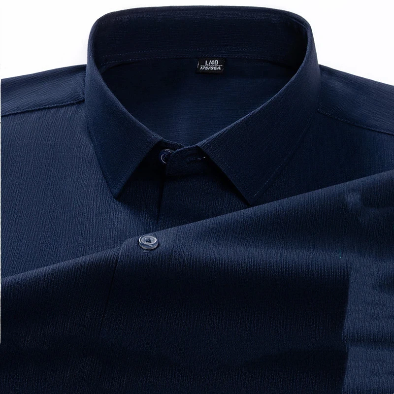 Men Summer Ice Silk Short Sleeve Shirt Jacquard Texture 7A Antibacterial Wrinkle Free Breathable Business Cool Blouse