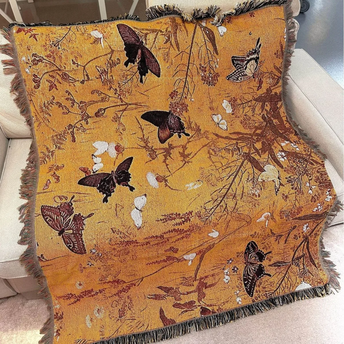 

Винтажный гобелен ручной работы с цветочным узором, покрывало для дивана, декоративное одеяло для кровати, винтажный стиль, хлопковая ткань