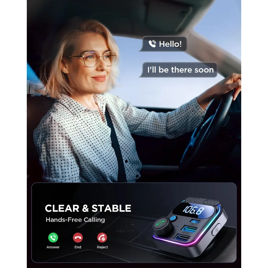 جهاز إرسال بلوتوث FM للسيارة، محول سيارة بلوتوث 5.3 لاسلكي، شاحن سيارة PD & QC 3.0 USB