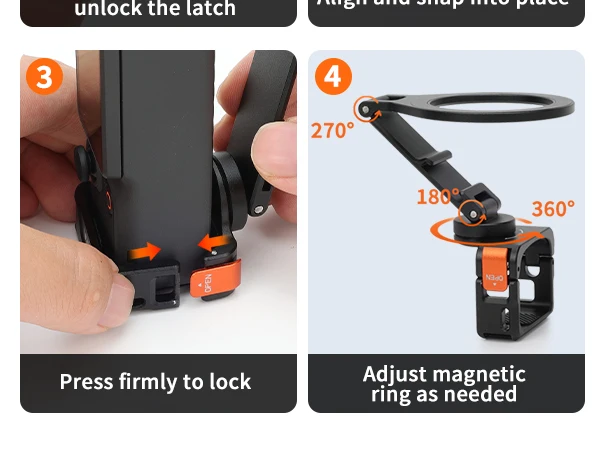 VRIG AC-103 MagSafe-Halterung für DJI Pocket 3/4 Doppelseitige Magnetische 3-Achsen Faltbare Cold Shoe Action Aluminium Vlog-Zubehör – Detail 8