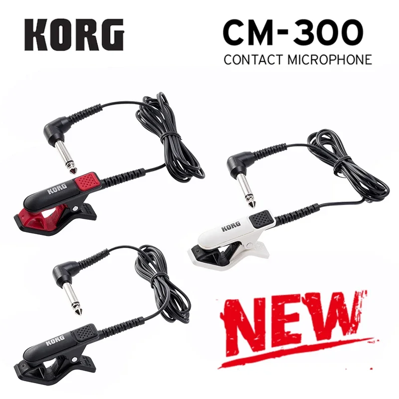 Korg CM300 Micrófono de contacto con clip Conector de teléfono macho de 1/4'' (diámetro 6,3 mm) y cable protector de 5 pies (1,5 m) - Blanco/Negro/Rojo