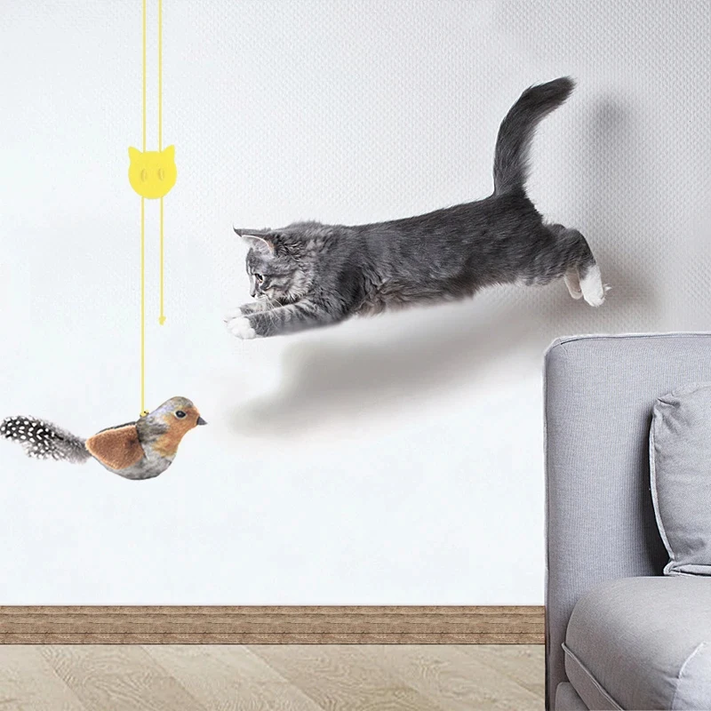 Lifelike Chirping Bird Cat Toy Hanging Door Cat Teaser with Feather Catnip Interactive Plush Toy