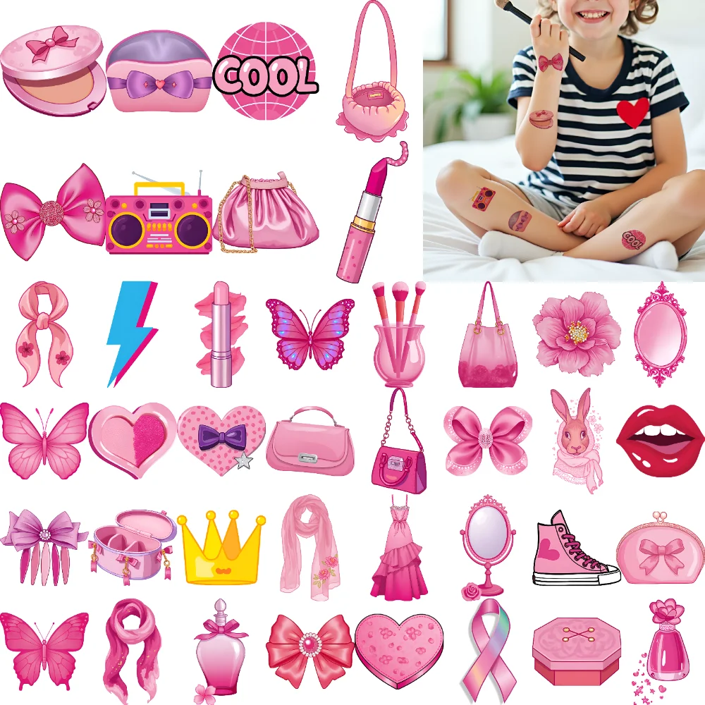 

63pcs Temporary Tattoo Decorative Stickers Temporary Tattoo Stickers Butterflies Lipstick Realism Bags For Shoulders Ladies