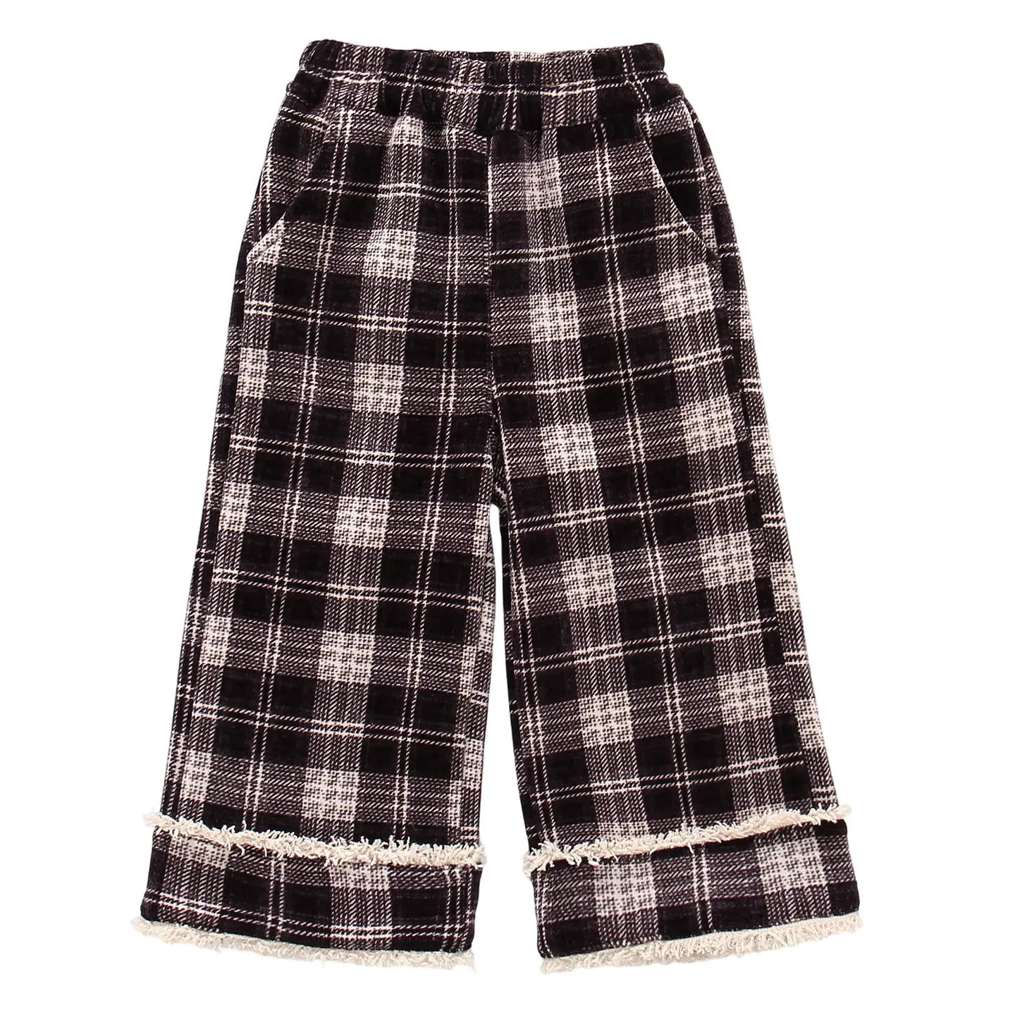Dziewczęce spodnie z polaru, zimowe, nowe, w stylu zagranicznym, w kratę, z szerokimi nogawkami, dziecięce, ocieplane, proste nogawki.
