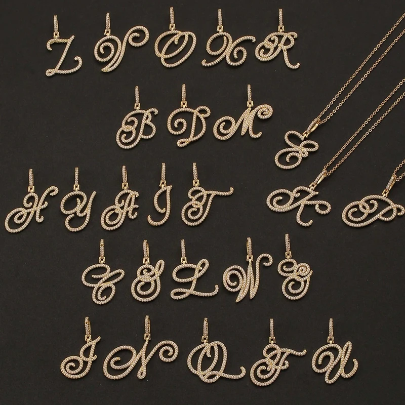 Vintage Monogram English Letter Necklace Zircon Letter Pendant Women Fashion Alphabet Initial Necklace