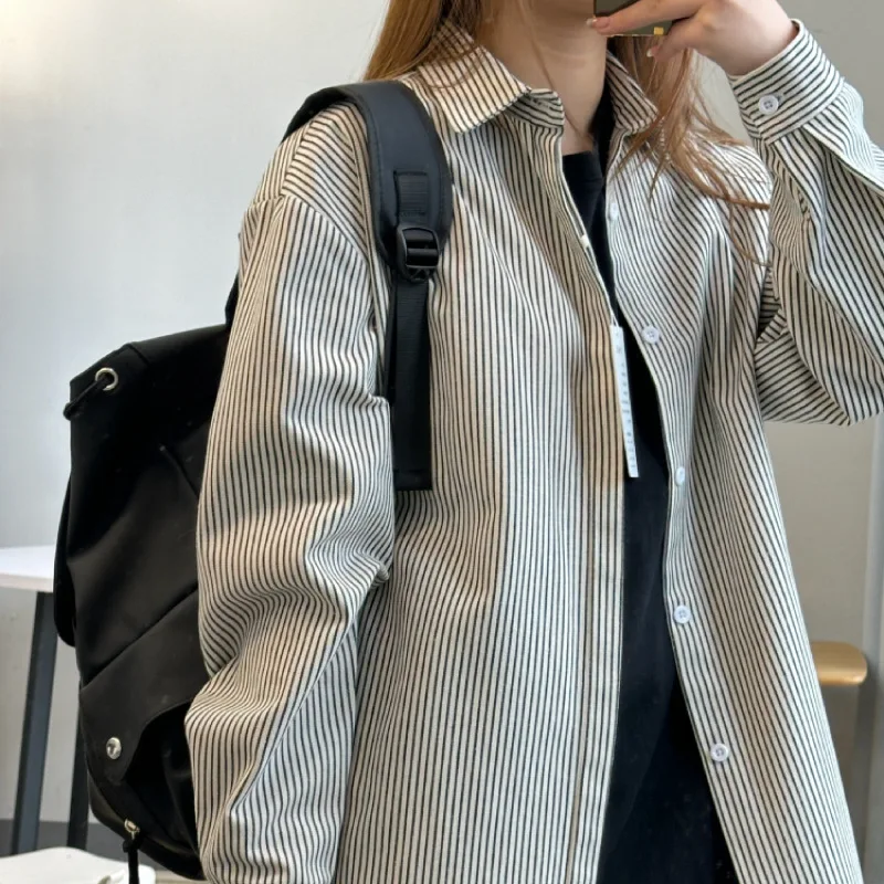 Vintage Striped Long Sleeve Shirt Men, High-Quality Spring And Autumn Shirt, Unisex Casual Loose Cardigan Jacket For Men