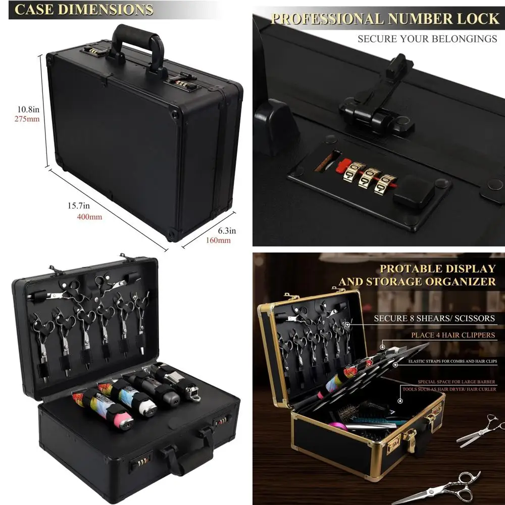 

Алюминиевая сумка для парикмахерских принадлежностей, черный портативный органайзер с ручкой для инструментов парикмахера, 15,8 x 11 x 6,5