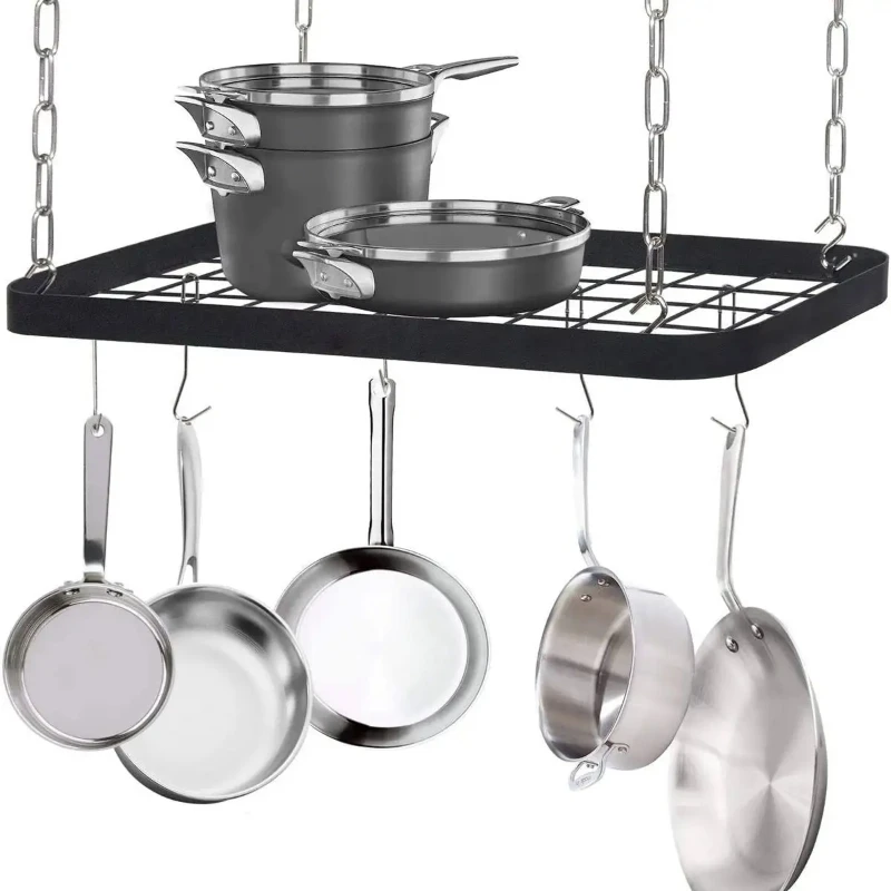 

Hanging Kitchen Pot Pan Rack Holder Cookware Storage Shelf Hanger With Hooks Kitchen Storage Rack Tableware Organizer 22lbs 10KG