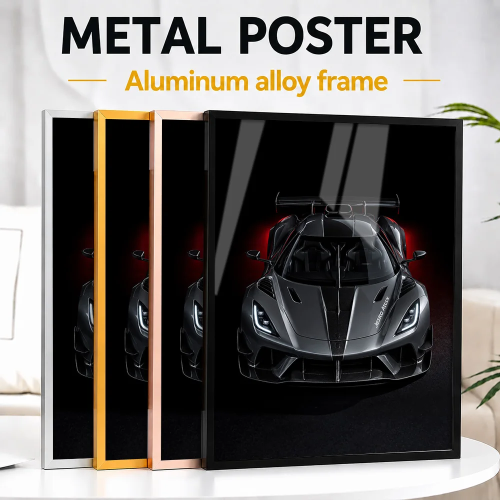 Swedish Jesko Attack Graphite Grey Supercar Metal Poster With Aluminum Alloy Frame Personalized Exotic Speed Wall Art For Studio