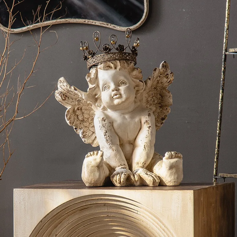 Living room TV cabinet white decorative angel ornament resin retro old cute character sculpture statue crafts