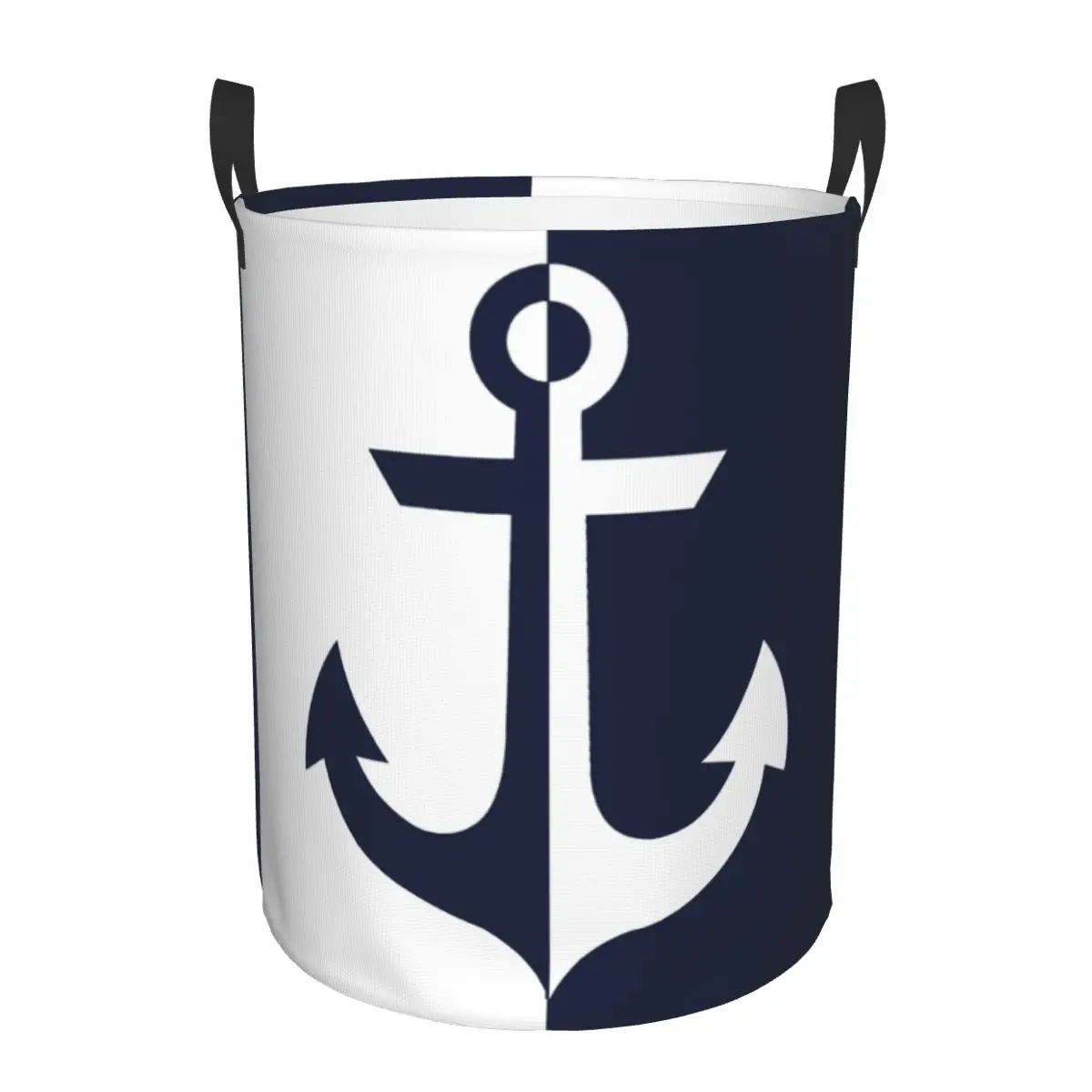 Nautical White And Navy Blue Anchor Laundry Basket Collapsible Navy Navigation Clothes Toy Hamper Storage Bin for Kids Nursery