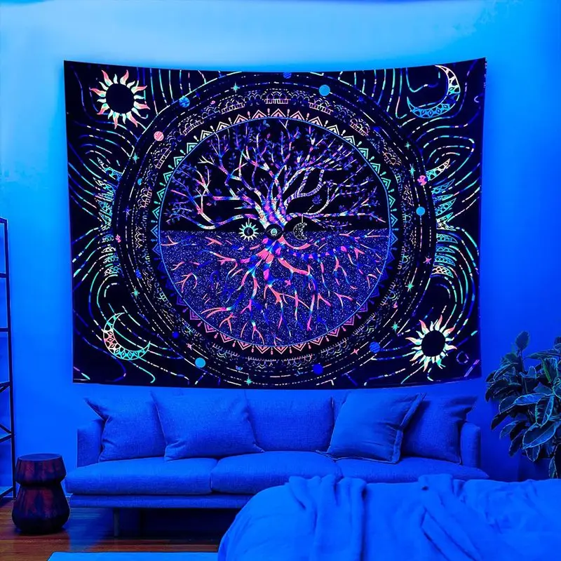VIKAMA Mandala Kaleidoscope Tapestry, Psychedelic Wall Hanging Background Cloth for Bohemian Living Room Decor