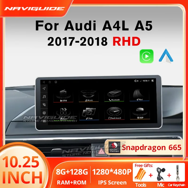 

NAVIGUIDE 10.25'' Carplay Screen Car Radio For Audi A4L A5 2017-2018 Right-hand Auto Stereo Multimedia Player Headunit 4G Wifi