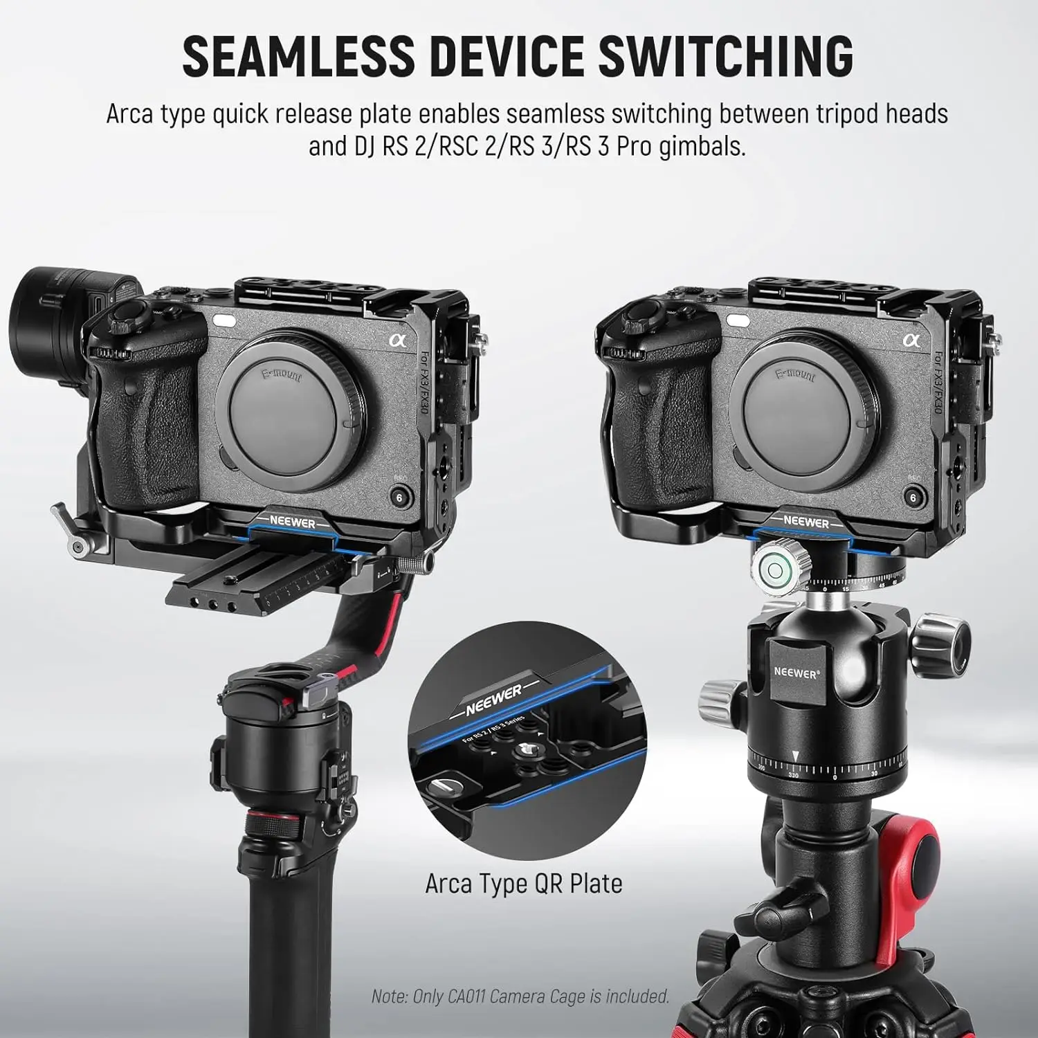 NEEWER FX3/FX30 カメラケージ ケーブルクランプ付き NATO レール 3/8 ARRI 位置決め穴 Sony FX3 FX30 オリジナル XLR ハンドル用