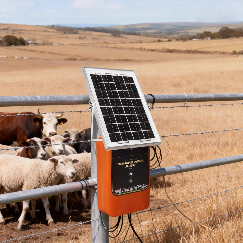12V 6AH 12KV 1.2J 10KM Solar Powered Electric Fence Energizer, Mini Pulse Fence Controller for Cattle, Sheep Livestock Farm